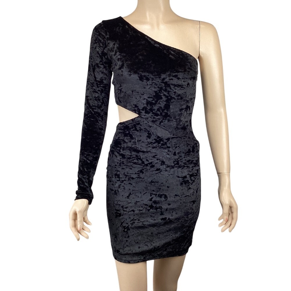 Alice + Olivia Velvet Mini Dress Black Size 2 One Shoulder Bodycon Party Cocktai